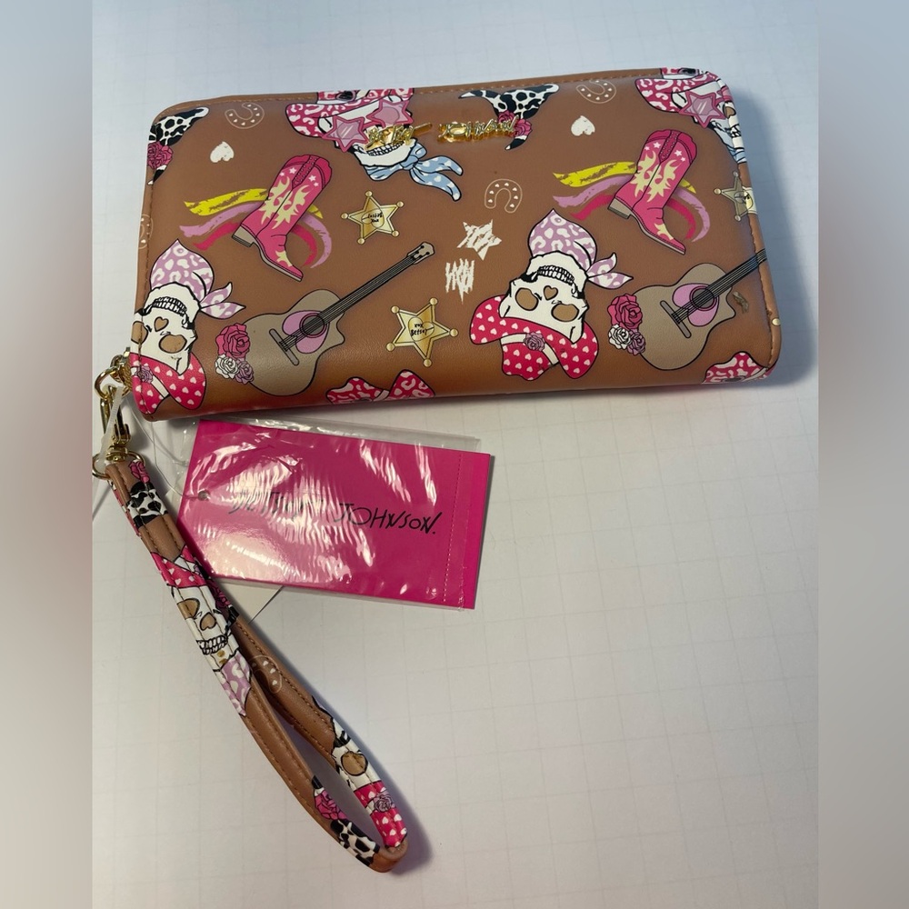Betsey Johnson Western Cowboy Skull Print Zip Around Wristlet Wallet - NWT**